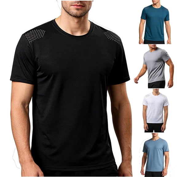 Purcolt Mens Ice Silk Fitness Shirts, Casual Soft Round Neck Short Sleeve Athletic Gym Running Sports T-Shirt Summer Tops