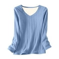 thumbnail image 2 of ClodeEU Women's Winter Thickened Fleece Lined V Neck Long Sleeve Top,Loose Fit Blouses Light Blue,Womens Plus S, 2 of 7