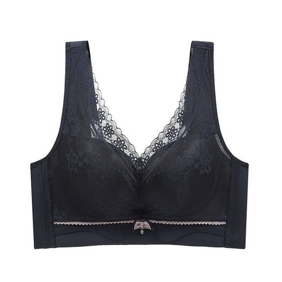 LYEAA Bras for Women No Wire Lace Push up Lightly Lined Wireless Daily Bras Wirefree Wide Strap Lift Soft Bralette Breathable Comfort Sleeping Bras Black 34