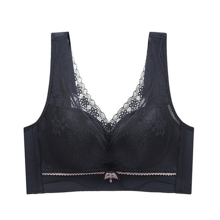 LYEAA Bras for Women No Wire Lace Push up Lightly Lined Wireless Daily Bras Wirefree Wide Strap Lift Soft Bralette Breathable Comfort Sleeping Bras Black 36