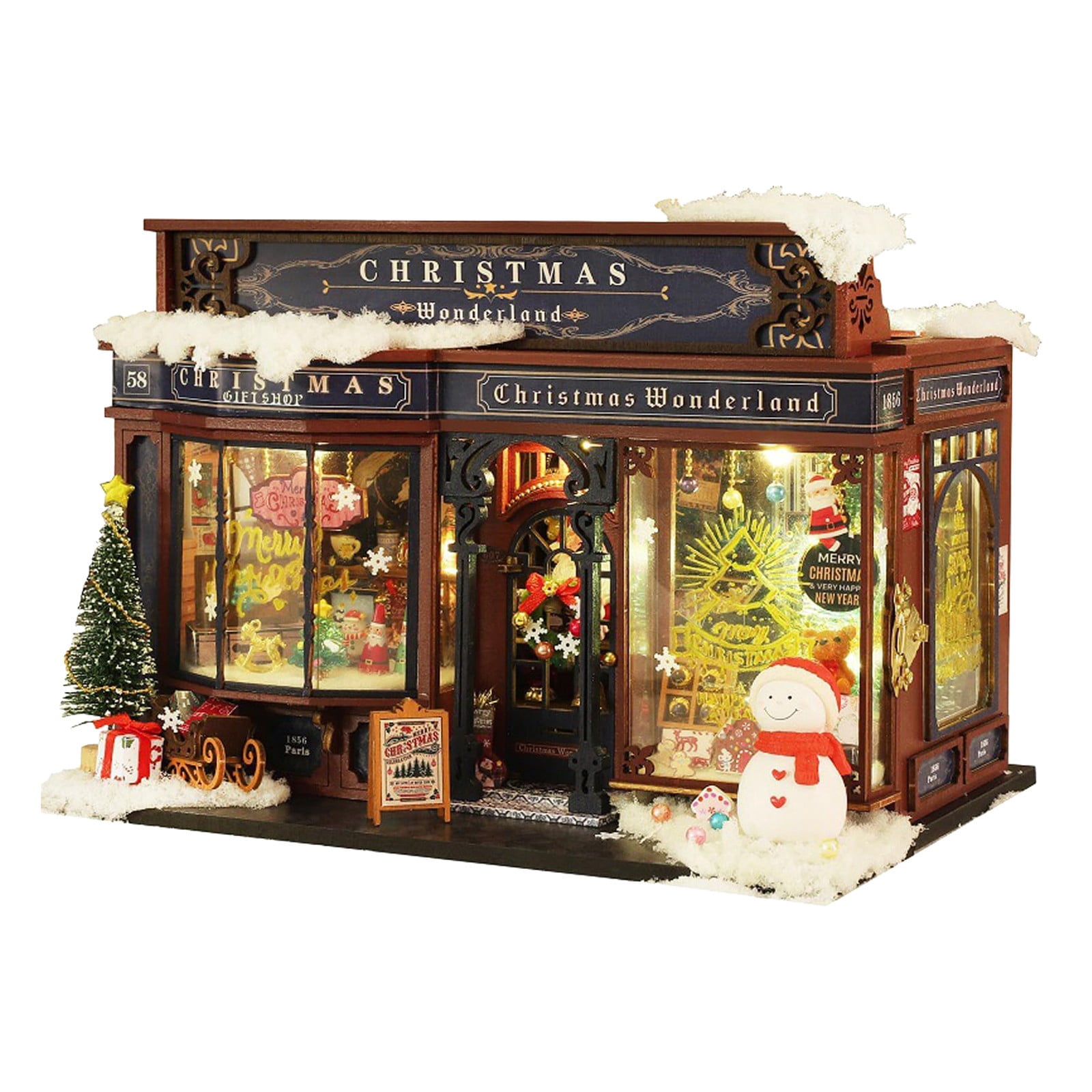 CGYan Jouets et Loisirs DIY Thème de Noël Kit Maison Miniature Livre Gaming avec Meubles & LED Super Artisanat Créatif Cadeau pour Anniversaire Modèle Kit de Construction pour Adultes Enfants Noël 10ml