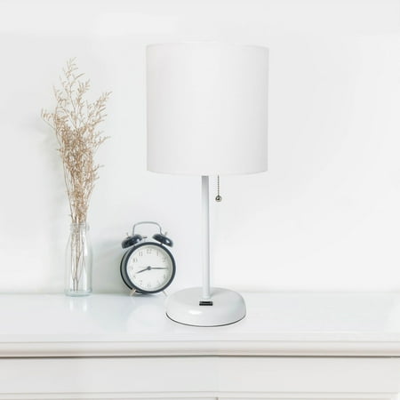 Limelights - Stick Lamp with USB charging port and Fabric Shade 2 Pack Set - White