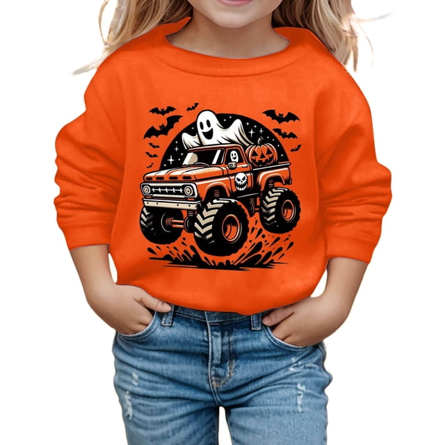 Chandail à Capuchon et Chandails en Molleton pour Filles Imprimé Halloween Mignon Manches Longues Col Rond Chandail pour Tout-Petits et Enfants Tenue Décontractée Douce et Confortable