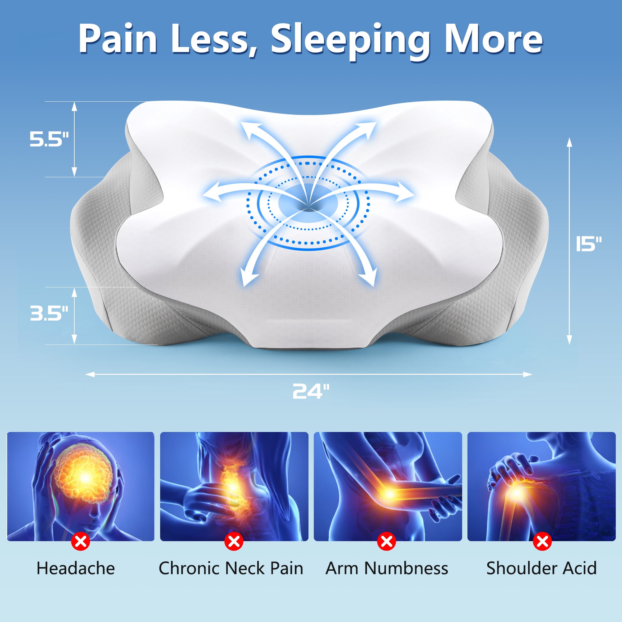 KAIPARA Memory Foam Contour Bed Pillow for Sleeping, Dual-Height Support, Removable Washable Cover, for Back, Side and Stomach Sleepers, Gray