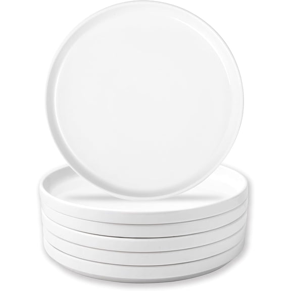 White Dinner Plates Set of 6, 8 Inch Porcelain Dessert Plates, White Round Salad Plate, Ceramic Appetizer Plate, Microwave & Dishwasher Safe, Scratch Resistant