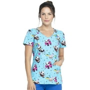 Dickies EDS Medical Scrubs Top for Women V-Neck DK700, XS, Hello Sunshine Panda