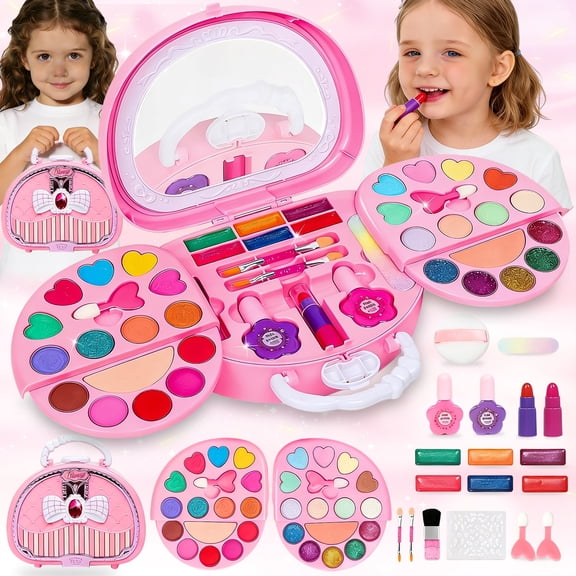 Sunforu Kids Makeup Kit for Girl Age 3-12,Washable Non-Toxic Pretend Play Cosmetic Set,Princess Makeup Toys Christmas Birthday Gifts for 3-8 Year Old Girls