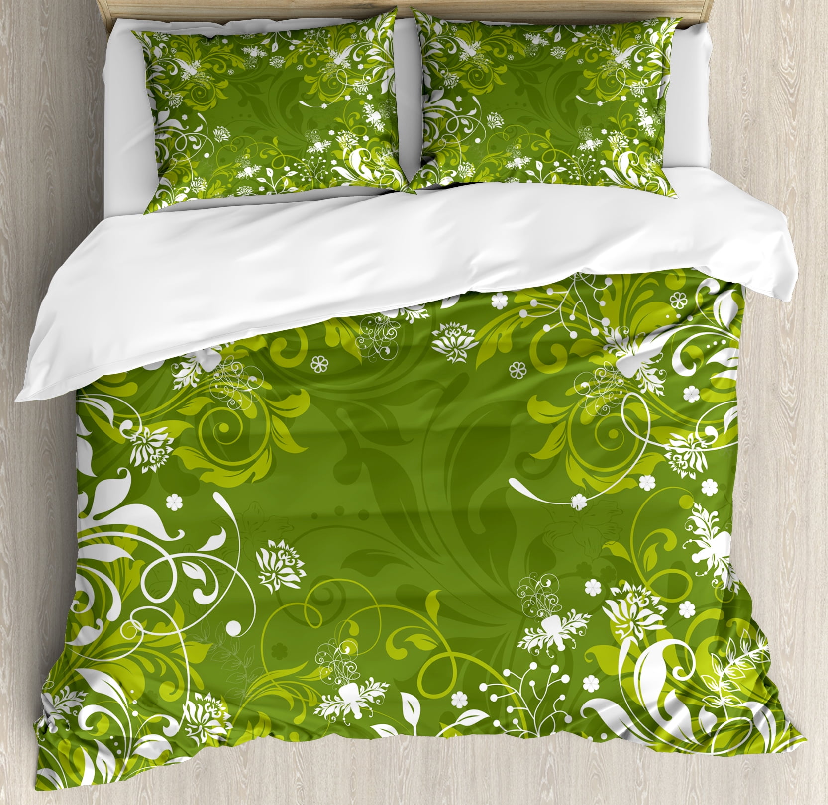 Green Duvet Cover Set Abstract Fl Ornaments Nature Inspired Green Duvet Cover Set Abstract Fl Ornaments Nature Inspired Artistic Branches Leaves Decorative Bedding With Pillow Shams Fern Apple