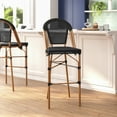 thumbnail image 3 of BizChair Set of 2 Stackable Indoor/Outdoor Bistro 30" High Barstools, Commercial Grade, Black and Bamboo Finish, 3 of 12