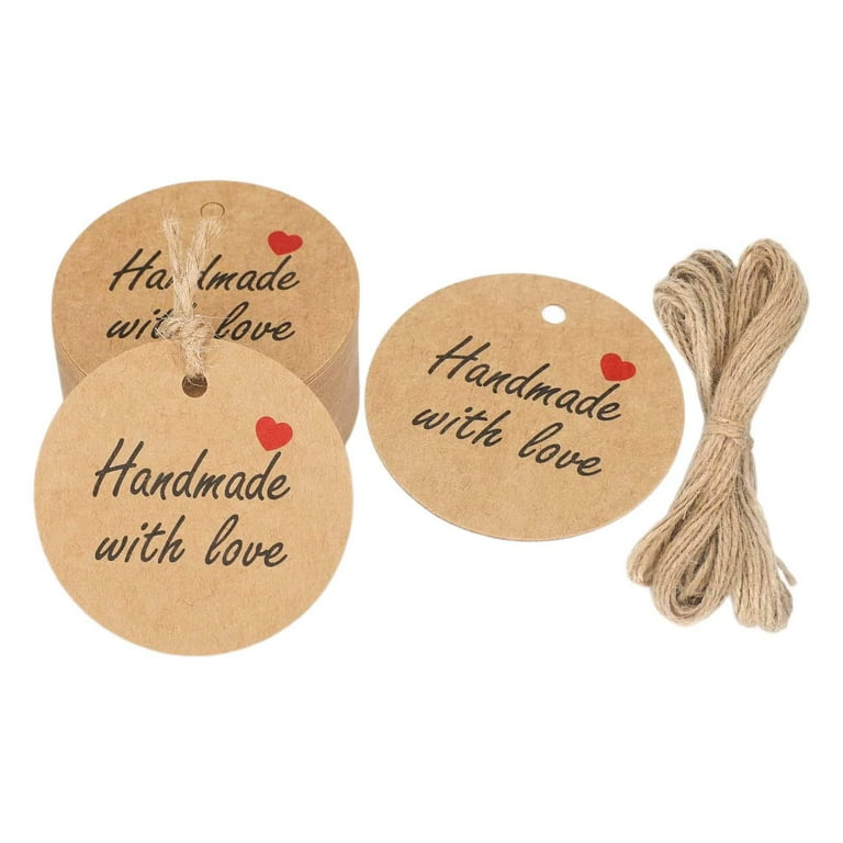 Set of 100 Kraft Paper Gift Tags Labels Handmade with Gift Tags for Gift Wrapping Valentines Party Decoration Gift Tags Word Cards Brown, Size