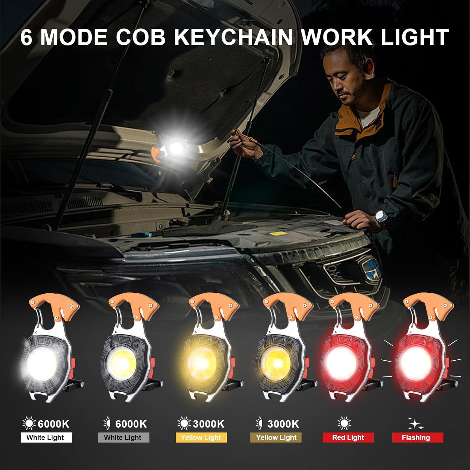 LETOUR 2 Pack Led Keychain Flashlight, 500 Lumens Rechargeable Cob Waterproof Portable Led Work Light, 5 Light Modes, Pocket Light with Battery Display