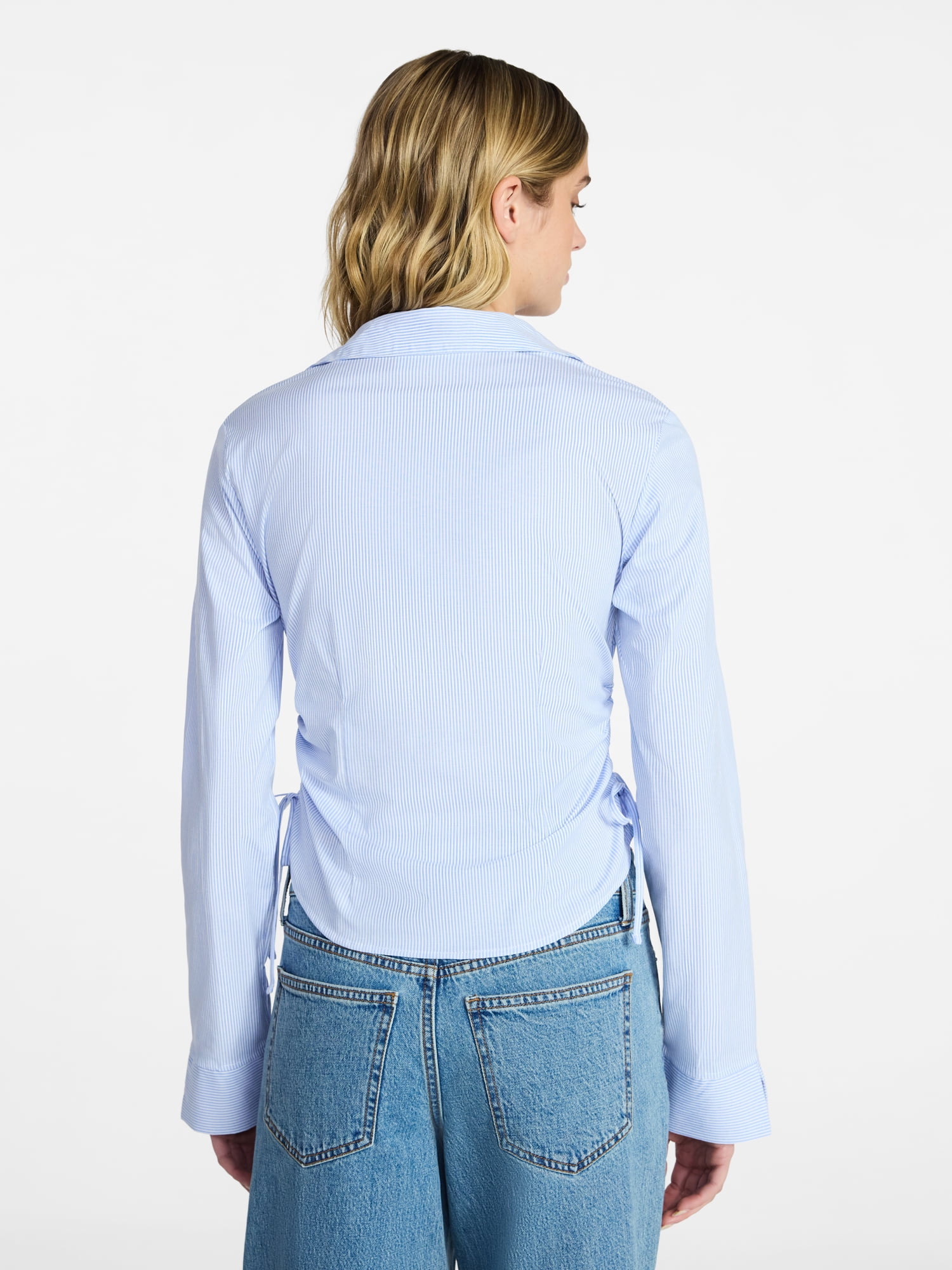 No Boundaries Side Ruched Button-Down Shirt, Women’s XXS-XXL