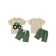 thumbnail image 2 of Toddler Baby Boys Summer Outfits Sets 3 6 12 18 24 Months 2T 3T Truck Embroidered Round Neck Short Sleeve T-Shirts Elastic Waist Shorts 2Pcs Clothes Set, 2 of 9