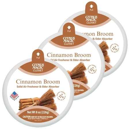 Citrus Magic For Closets Odor Absorbing Solid Air Freshener, Cinnamon Broom, 8-Ounce, Pack of 3