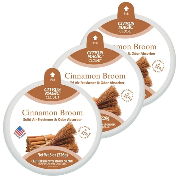 Citrus Magic For Closets Odor Absorbing Solid Air Freshener, Cinnamon Broom, 8-Ounce, Pack of 3