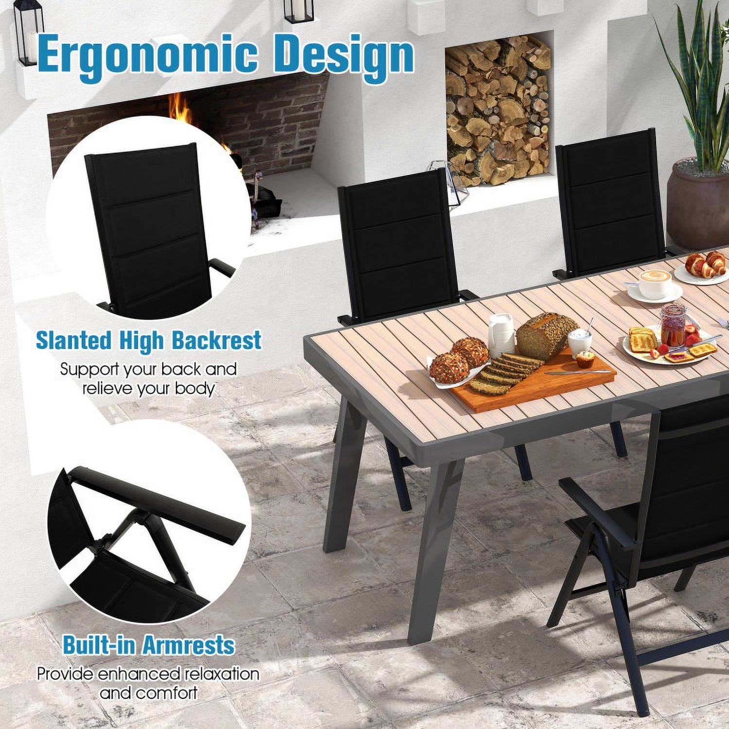 Aimee Lii Outdoor Dining Chair with Soft Padded Seat and 7-Position Adjustable Backrest, Outdoor Patio Set, Black Aimee Lii Outdoor Dining Chair with Soft Padded Seat and 7-Position Adjustable Backrest, Outdoor Patio Set, Black