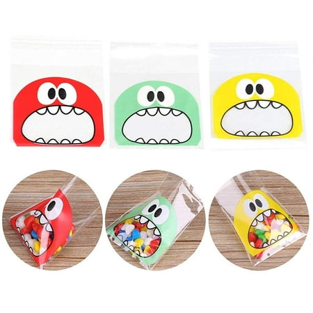 Candy Bags Self Adhesive OPP Cookie Bakery Decorating Bags Biscuit Roasting Treat Gift DIY Plastic Bag (Big Mouth Monster)