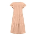 thumbnail image 5 of GXFC Women's Temperament Loose Mid-length Dress Ladies Leisure Style Solid Color Round Collar Fly Sleeve Ruched Dress for Women 2023, 5 of 9