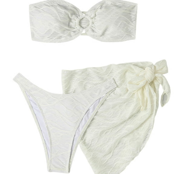 Edvintorg 3 Piece Swimsuits for Women Print Bandeau Bikini Set Swimsuit with Swim Beach Cover Up Skirt Biquinis 2025 Mujer