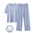 thumbnail image 2 of BUIGTTKLOP Pajama Set for Women Built in Bra Short Sleeve Tops High Waisted Lounge Pants 2 Piece Outfits Cozy Loungewear, 2 of 6