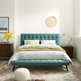 thumbnail image 2 of Contemporary Modern Urban Designer Bedroom Queen Size Platform Bed Frame, Velvet Fabric, Aqua Blue, 2 of 6