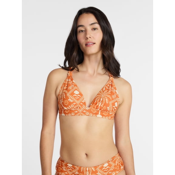 Time and Tru Women's Under The Palms Triangle Swim Top, Sizes XS to XL and 1X to 3X