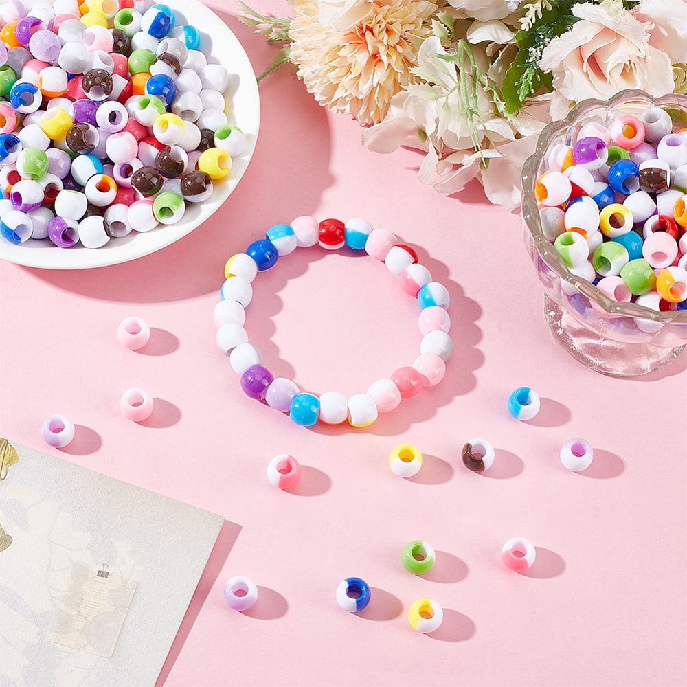 600Pcs 12 Colors Opaque Resin Beads Large Hole Beads Round Two Tone Mixed Color 11.5x9.5mm Hole: 5mm 50pcs/color for DIY
