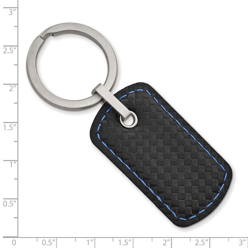 30.24mm Stainless Steel Brushed Leather and Carbon Fiber Stitched Key Ring Jewelry Gifts for Men