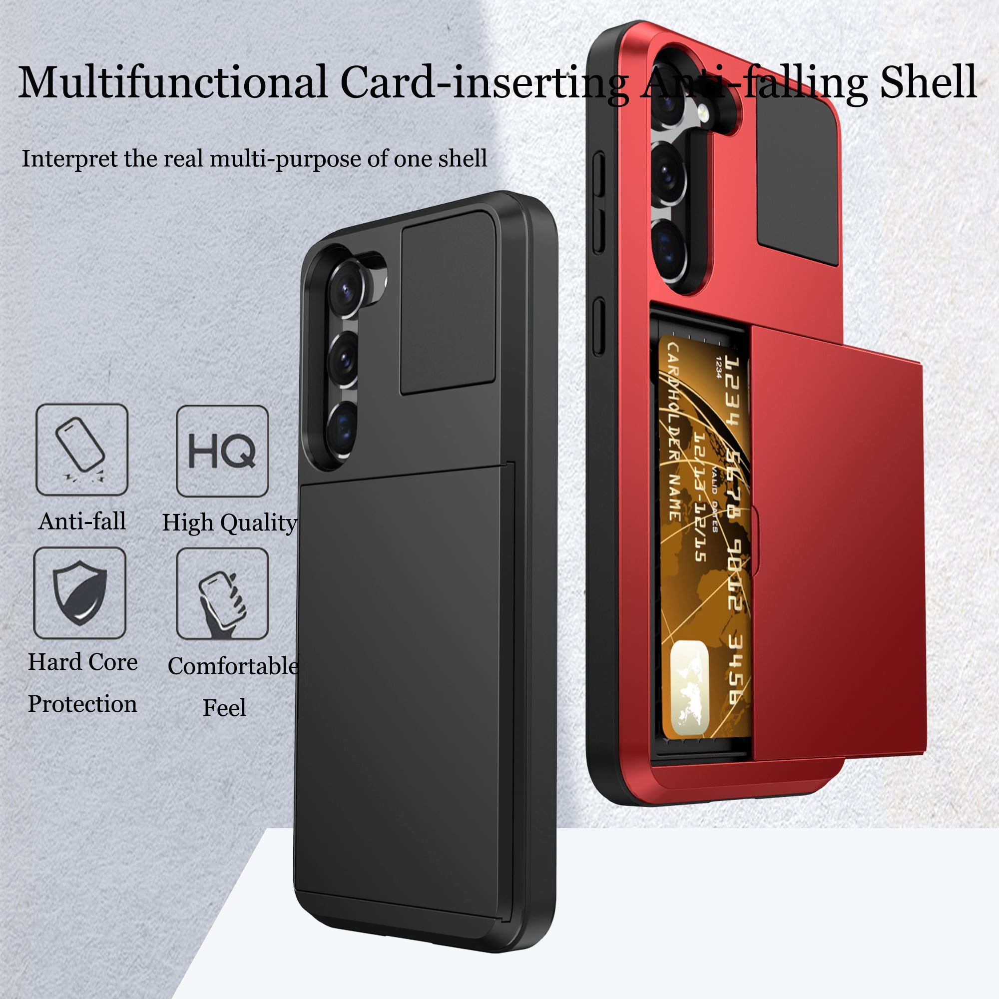 for Samsung Galaxy S22 Case Wallet Credit Card Holder ID Slot Sliding Door Hidden Pocket Men Women Anti-Scratch Dual Layer Hybrid Bumper Armor Protective Shell Back Cover,Darkblue
