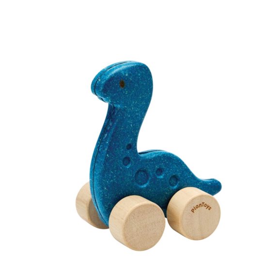 PlanToys® Dino Diplo Car | Montessori Wooden Dinosaur Push Toy for Kids 3  | Blue Diplodocus Car for Fine & Gross Motor Skills | Develops Hand-Eye Coordination & Cause-and-Effect Learning