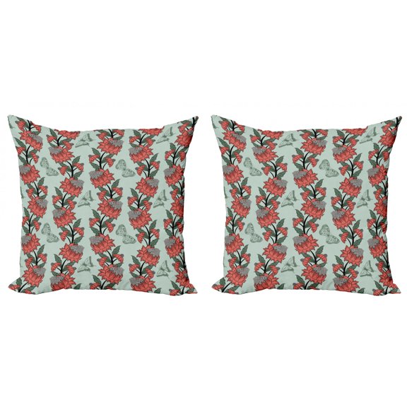 Ambesonne Floral Throw Pillow Cover 2 Pack, Flower Butterfly Silhouettes, 18", Pale Blue Coral