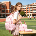 thumbnail image 4 of Bow Backpack,Cute Kawaii Backpack Set,Backpack for School Kids,Cute Backpacks for Girls,Elementary Lightweight Backpack with Lunch Box Pencil Case 3 in 1 (Pink Bow), 4 of 5