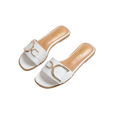 

Rotosw WOMENS FLAT BUCKLE SUMMER SLIDERS SLIP ON MULE DESIGNER FASHION SANDALS SLIDES