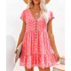 thumbnail image 1 of Vestido de manga corta con cuello en V para mujer, vestido con botones en la parte delantera, estampado floral, vestido informal suelto de verano, 1 of 5