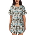 thumbnail image 1 of Balery Transport Train Conjunto de Pijama para Mujer con Estampado, Dos Piezas de Manga Corta y Shorts, Ropa de Dormir Suave con Cuello Redondo y Bolsillos-Large, 1 of 6