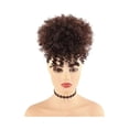 thumbnail image 1 of Synthetic Short Kinky Curly Drawstring Ponytail with Bangs, Clip in Afro High Puff Hair Bun Hairpiece, 1 of 7