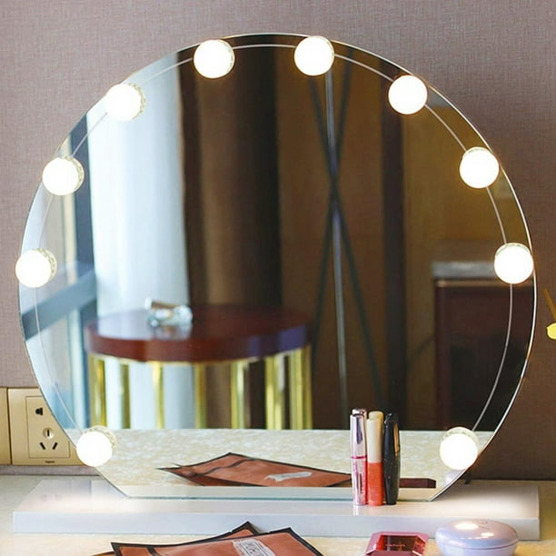 USB Objectif 10x Miroir de maquillage LED avec lumière, miroir de maquillage  lumineux grossissant pliant, miroir de bureau