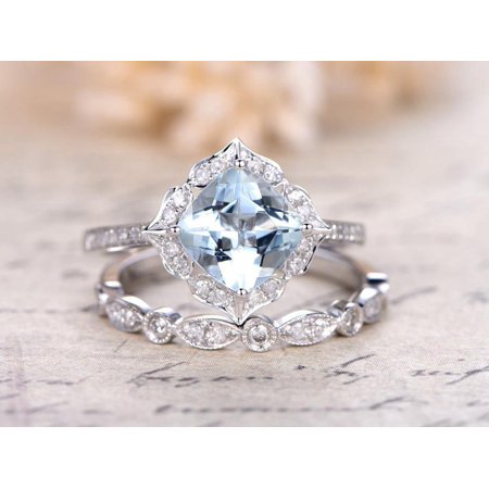 Jeenmata Antique 2 Carat Cushion Cut Aquamarine And Diamond Halo
