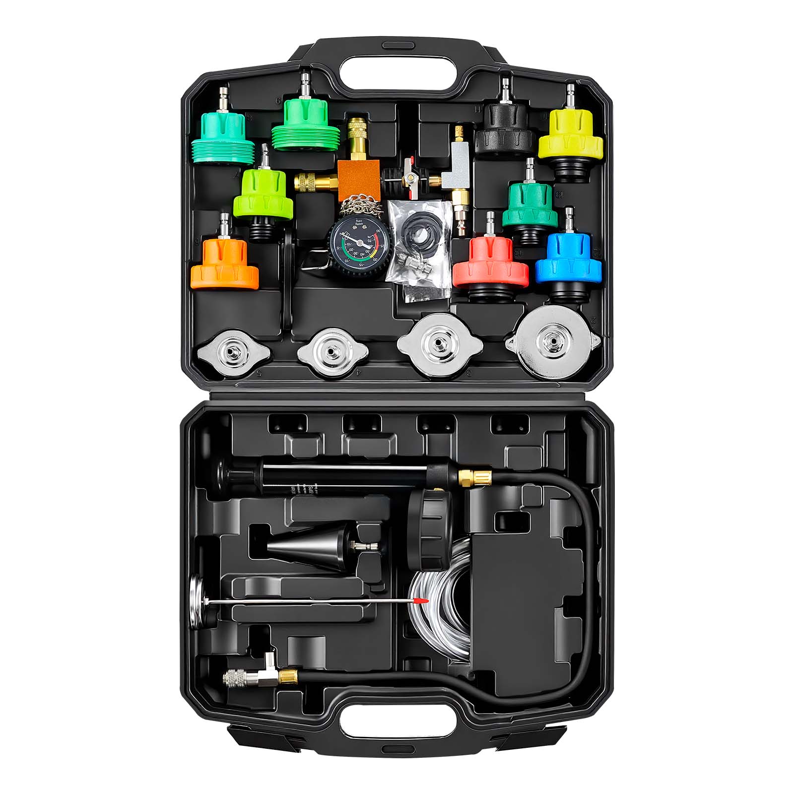 VEVOR Coolant Pressure Tester Kit, 28Pcs Radiator Vacuum Refill Kit with 4 Adapters, Universal Fit, Automotive Cooling System Pressure Tester Kit, with Pressure Pump & Aluminum Alloy Purge Filler