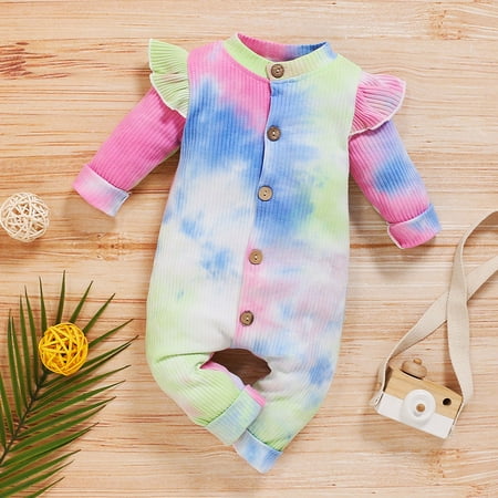 

Sodopo Baby Pajamas Toddler Baby Girls Long Sleeve Rainbow Tie-Dyed Ruffle Romper Jumpsuit Boy Girl Pajamas Bodysuit Toddler Jacket