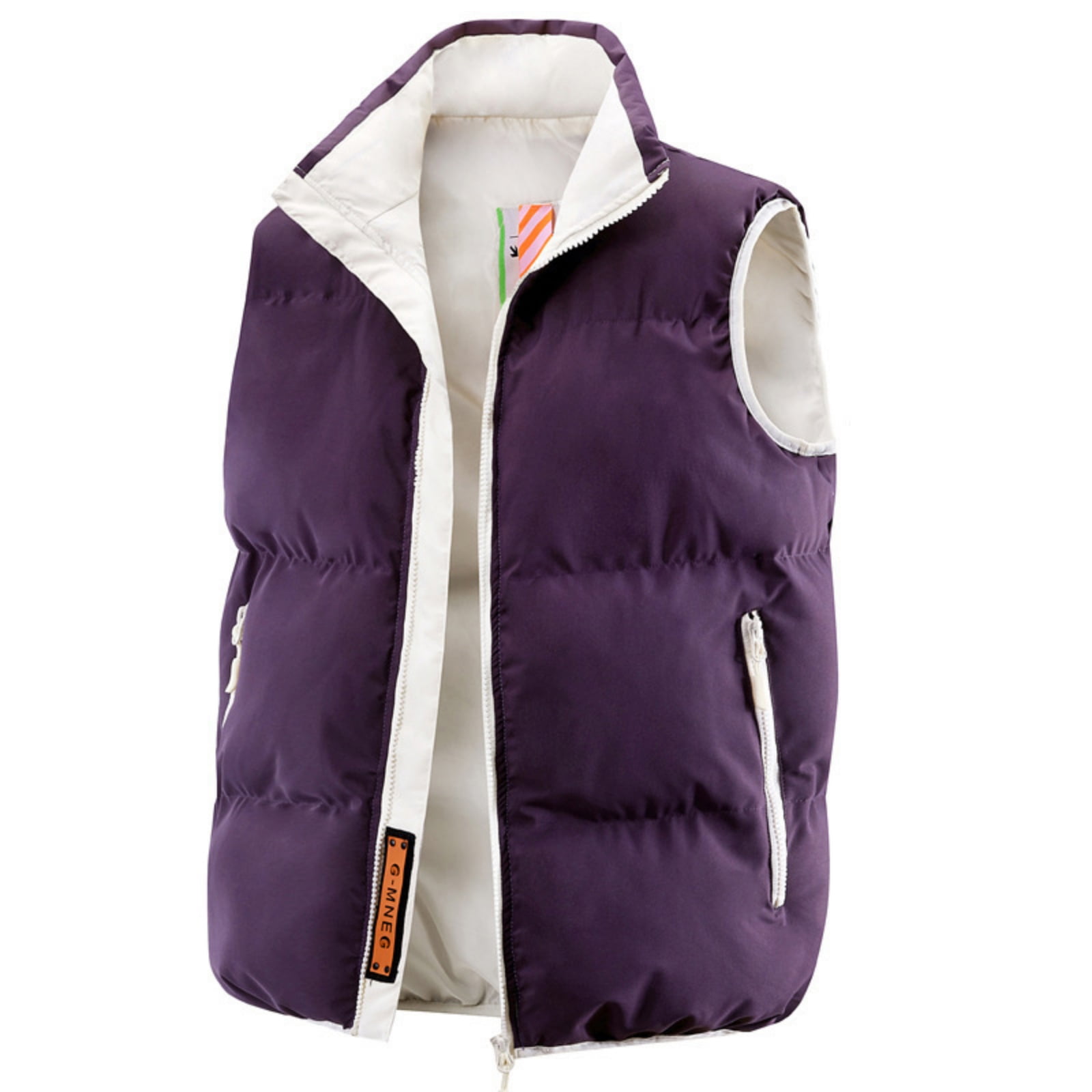 Puffer Vest Quilted Down Jacket for Men Stand Collar Quilted Down Vests Zipper Sleeveless Lightweight Down Jacket with Pockets Warm Winter Casual Puffy Coat for Running Golf Outdoor,Purple L