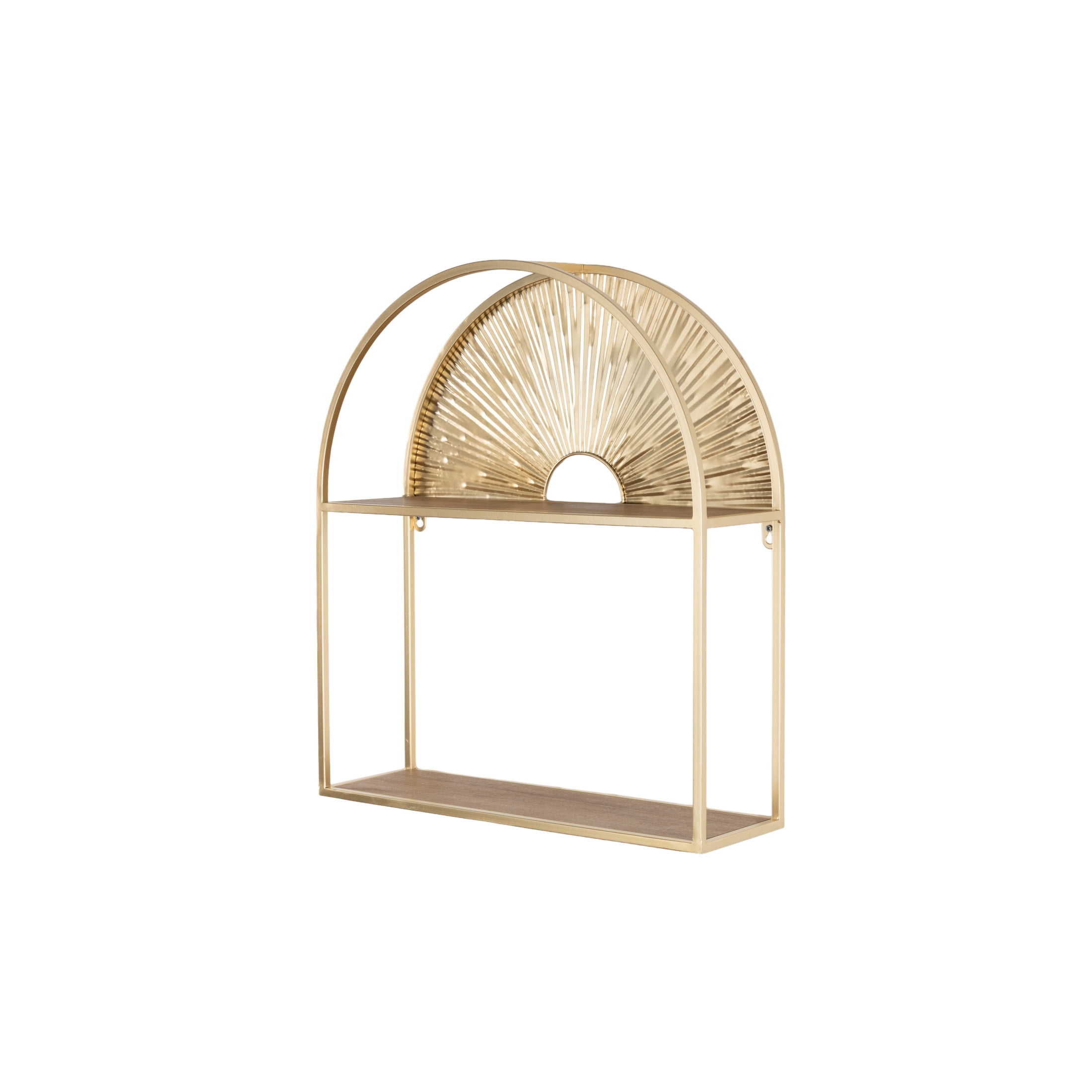 DecMode 20" x 6" 2-Tier Gold Sunburst Wall Shelf with Half-Moon Cutout