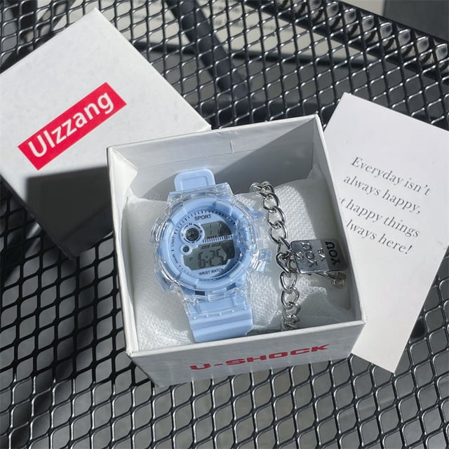Reloj electrónico deportivo de color blanco glaciar para fiesta de estudiantes de secundaria con unicornio en color