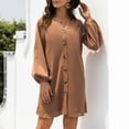 thumbnail image 4 of Gspmoly Robes pour Femmes, Mode Décontractée Robe à Col en V Ample Unie Aguichant à Manches Longues à Manches Lanterne avec Boutons Robes d'Été pour Femmes jusqu'à 65 % de Rabais, 4 of 6