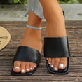 thumbnail image 4 of KIJBLAE Women's Solid Color Square Toe Flat Slides, Wide Width Non Slip Casual Slippers for Beach Pool Summer Black 44, 4 of 9