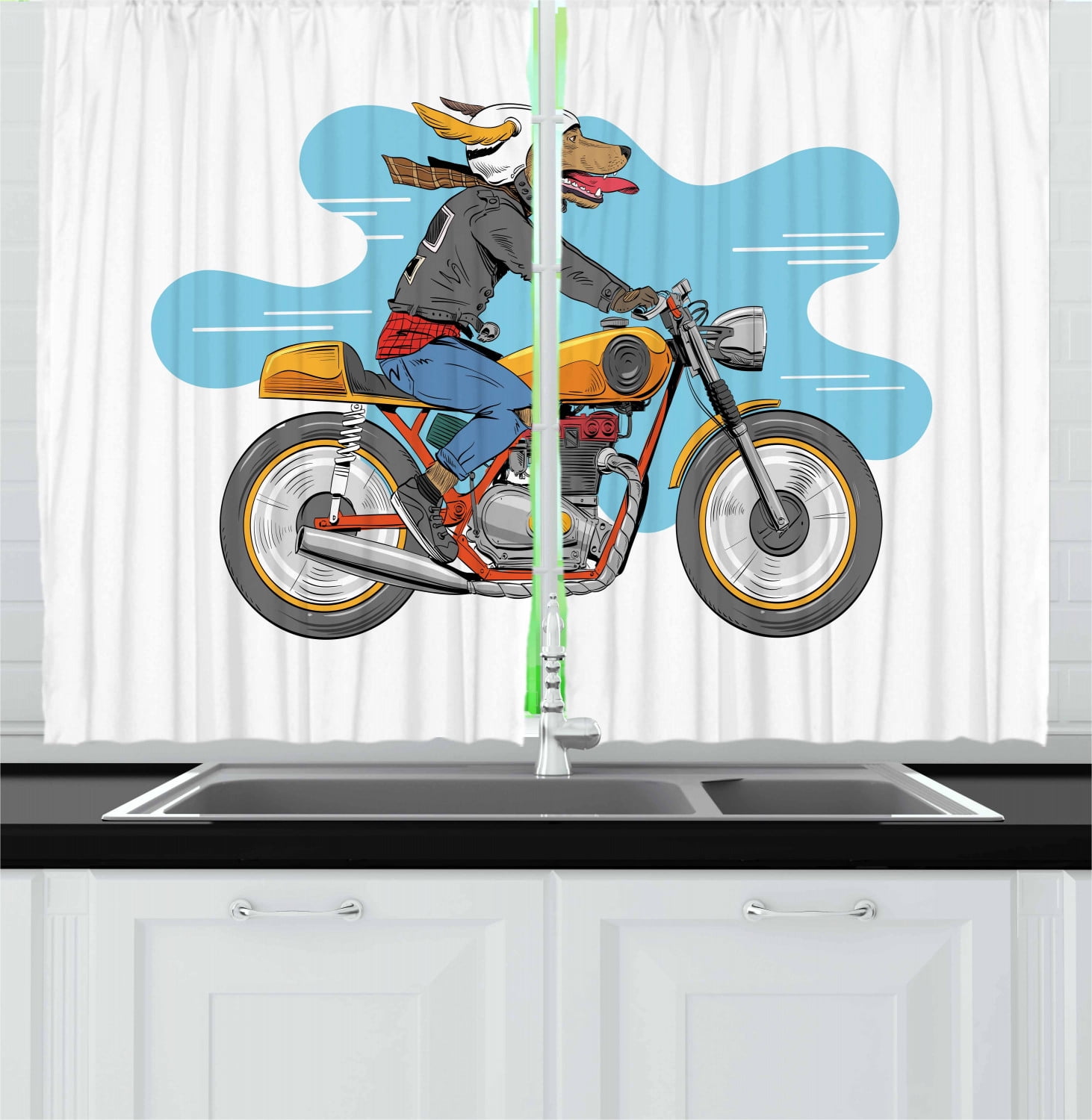 Motorcycle Curtains 2 Panels Set Cartoon Style Funny Dog Riding Classic Bike With Jacket Hand Drawn Illustration Window Drapes For Living Room Bedroom 55w X 39l Inches Multicolor By Ambesonne Walmart Com