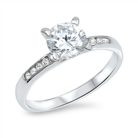 Women's Solitaire White CZ Wedding Ring ( Sizes 4 5 6 7 8 9 10 ) New .925 Sterling Silver Band Rings by Sac Silver (Size 10)
