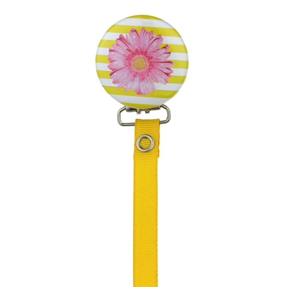 Pink Flower on Striped Background Pacifier Clip
