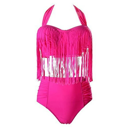 - LELINTA Women's Two Piece High Waist Bottoms Braided Fringe Top Bikini Swimwear Plus Size Swimsuit