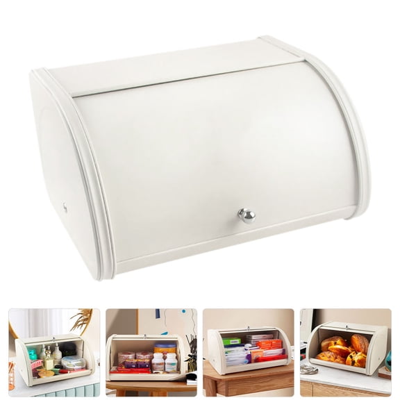 NIAIZEK Kitchen Bread Storage Container White Metal Bread Holder with Lid for Countertop Use